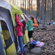 Fifth graders, Eve and Sydney, set up their tent.